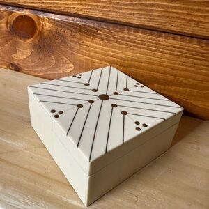 Pottery Barn Trinket Box | Bone Inlay, Brass Geometric Detail